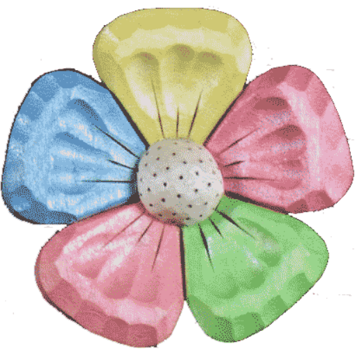 READ N TRY Flower is a 5 petal flower with each petal painted in a different color. The symbol is used as a website logo.